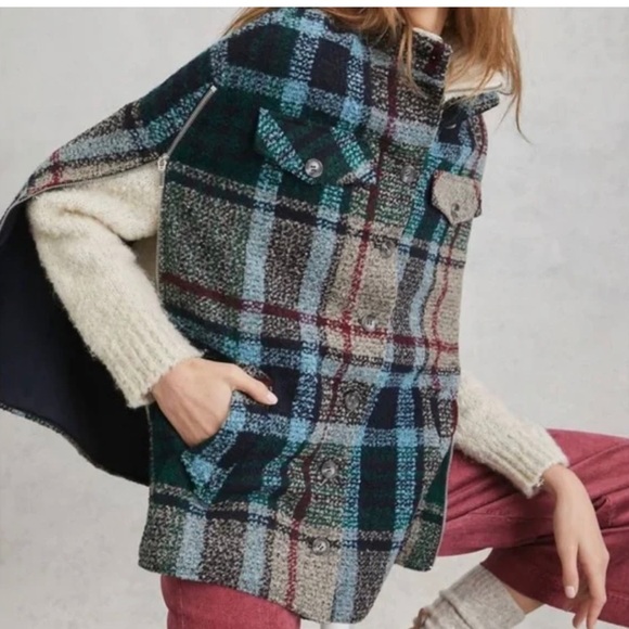 COPY - Anthropologie Davis Plaid Capelet. One size. Side zips. Pockets. Mock ne… - Picture 1 of 3